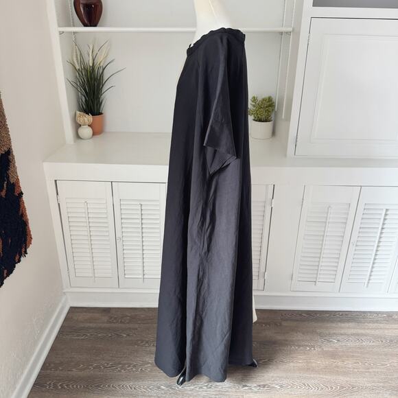 Kedem Sasson Colorblock Black Beige Linen Oversized Caftan Maxi Dress OS - Picture 3 of 8